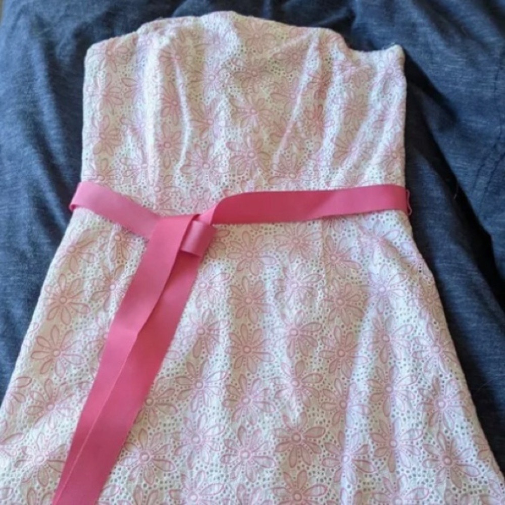 Vintage 90’s LILLY PULITZER White Label Eyelet 🎀 Belted A-line Mini Dress US 2